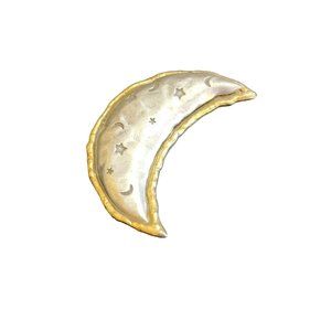 Vintage JJ Signed 2 Tone Moon Crescent 80s Brooch (A2451)